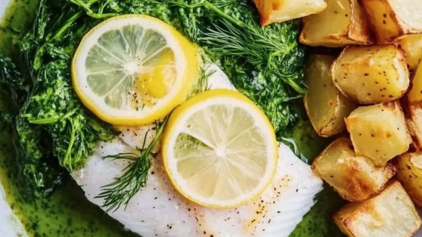 Jamie Oliver Lemon Fish, Spuds & Spinach Sauce