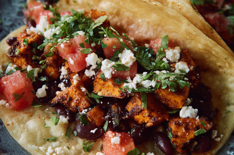 Jamie Oliver Air Fryer Sweet Potato & Black Bean Tacos