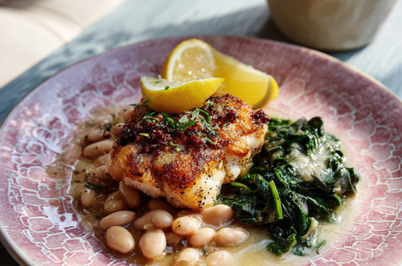 Jamie Oliver Air Fryer Prosciutto Baked Fish & Garlicky Beans