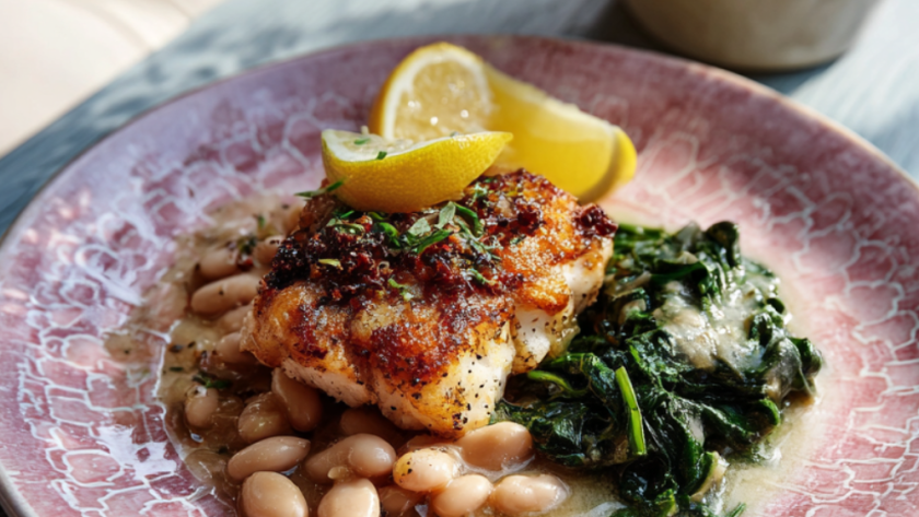 Jamie Oliver Air Fryer Prosciutto Baked Fish & Garlicky Beans