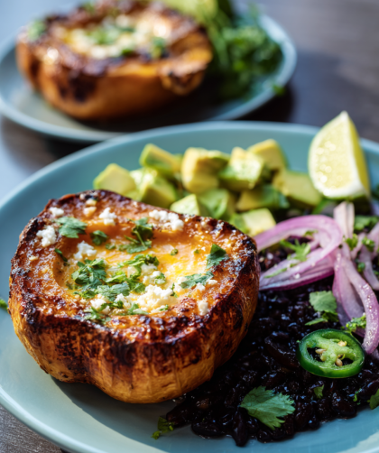 Jamie Oliver Air Fryer Stuffed Squash & Black Beans