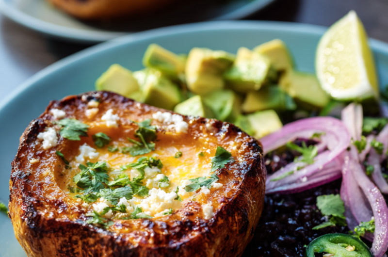 Jamie Oliver Air Fryer Stuffed Squash & Black Beans