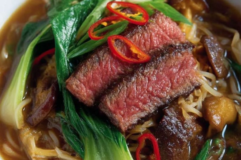 Beef with Pak Choi, Mushrooms and Noodles Recipe