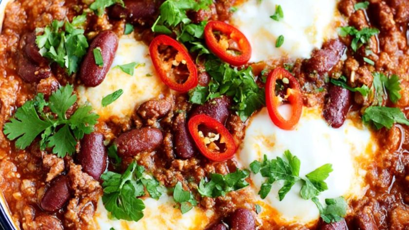 Chilli con carne with popped kidney beans Recipe