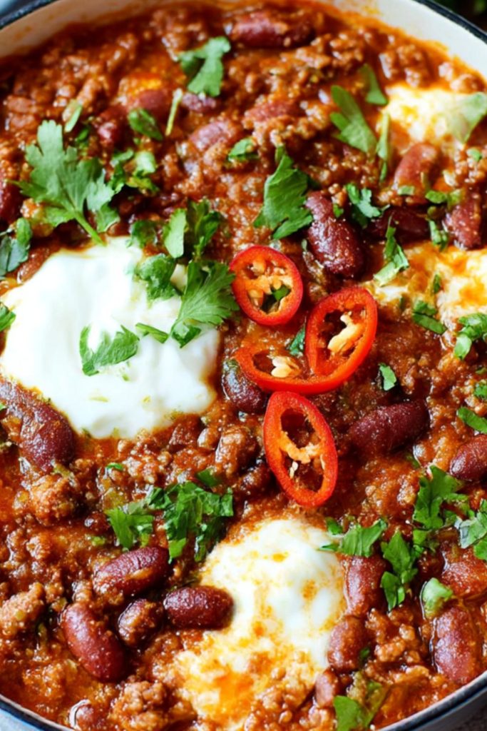 Chilli con carne with popped kidney beans Recipe