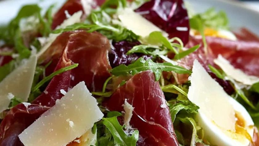 Delicate Egg Ribbons with Bresaola, Crispy Fennel & Spring Leaves Recipe