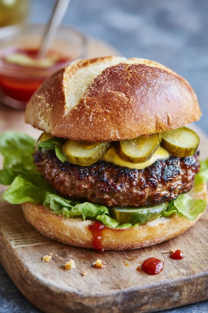Elvis Burger with Chopped Salad and Pickled Gherkin Recipe