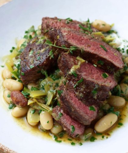 Grilled Fillet Steak with the Creamiest White Beans and Leeks Recipe