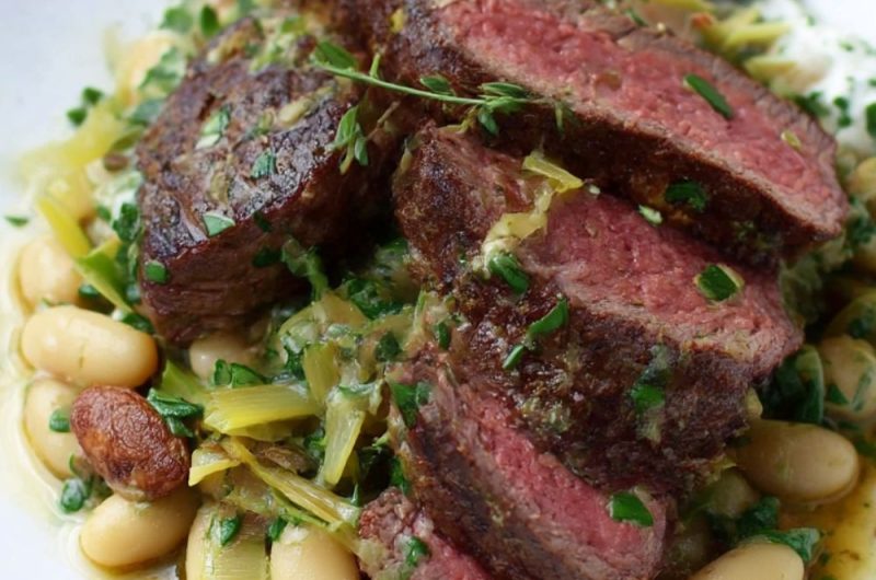 Grilled Fillet Steak with the Creamiest White Beans and Leeks Recipe