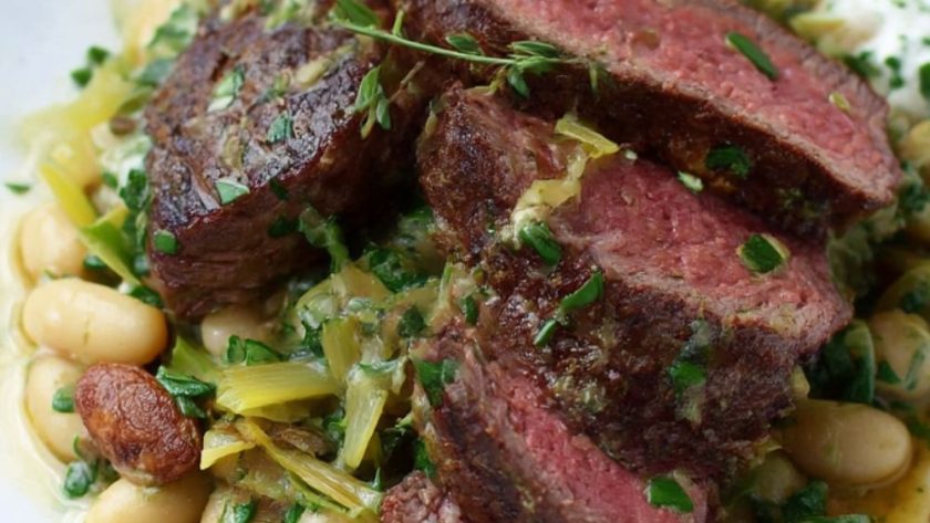 Grilled Fillet Steak with the Creamiest White Beans and Leeks Recipe