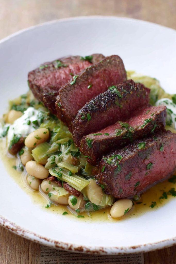 Grilled Fillet Steak with the Creamiest White Beans and Leeks Recipe