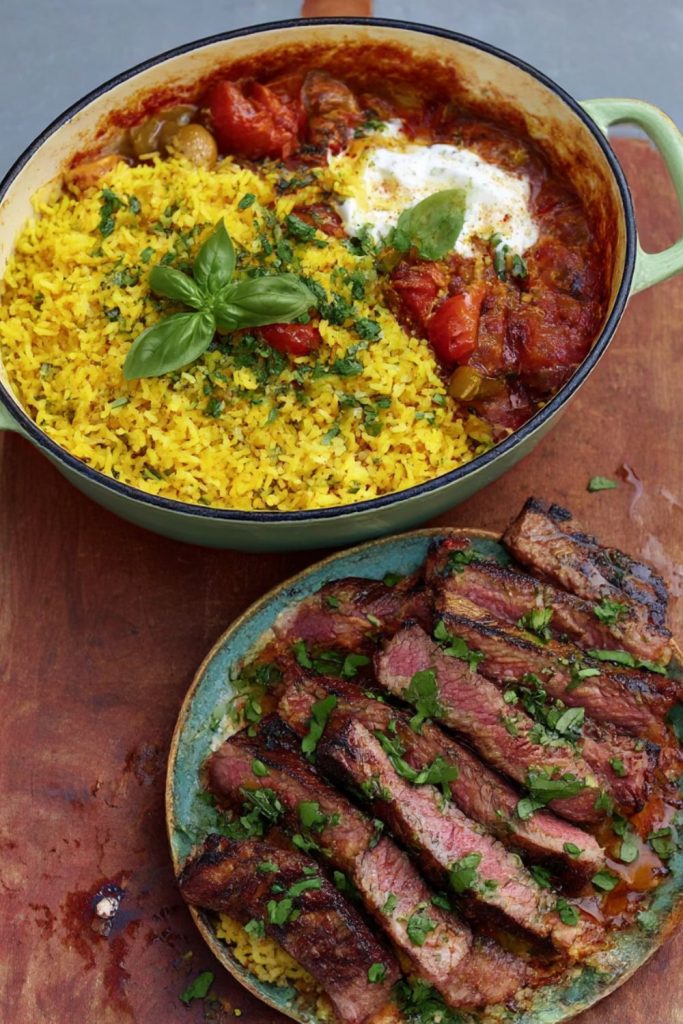 Grilled Steak Ratatouille & Saffron Rice Recipe