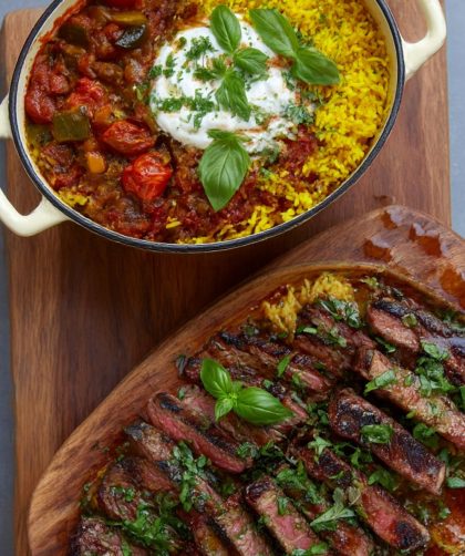 Grilled Steak Ratatouille & Saffron Rice Recipe