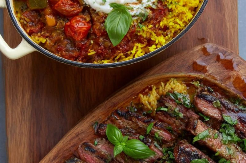 Grilled Steak Ratatouille & Saffron Rice Recipe