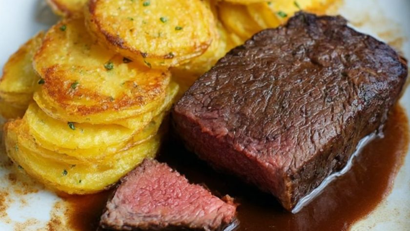 Marinated and Pot-Roasted Beef Fillet with Potato and Horseradish Cake Recipe