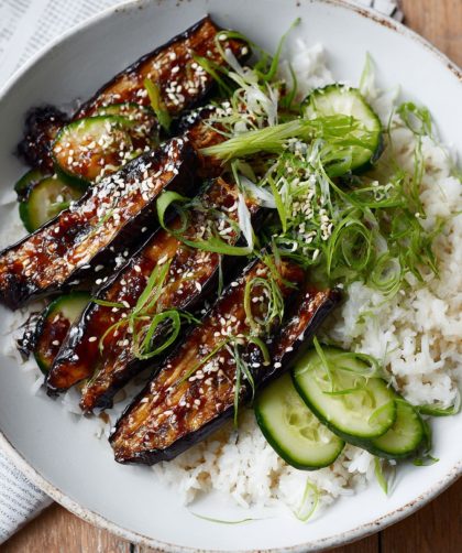Miso-grilled Aubergine & Cucumber Pickle Rice Bowl Recipe
