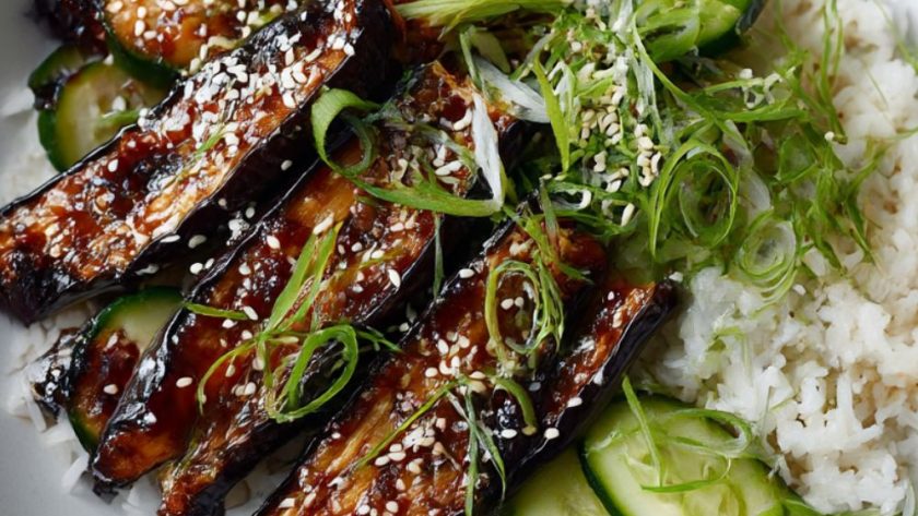 Miso-grilled Aubergine & Cucumber Pickle Rice Bowl Recipe