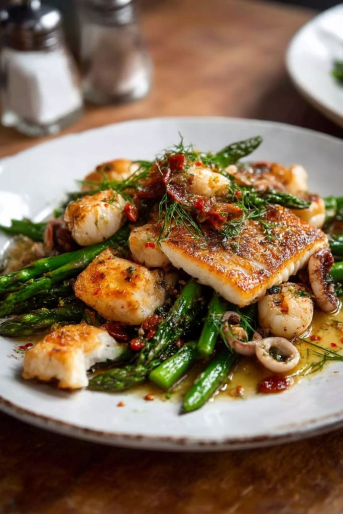 Pan-cooked Asparagus & Seafood Recipe