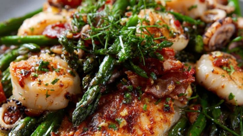 Pan-cooked Asparagus & Seafood Recipe