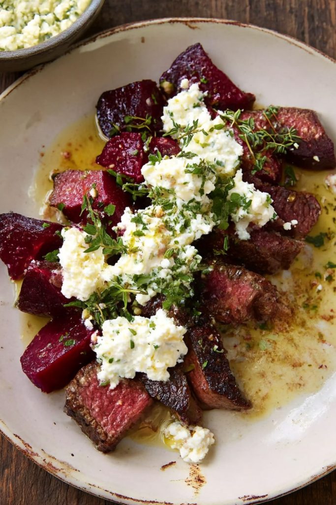 Smoked Beets with Grilled Steak and a Cottage Cheese Dressing Recipe