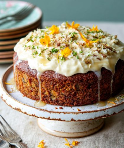 Apricot & root veg cake with honey yoghurt icing Recipe