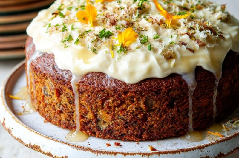 Apricot & root veg cake with honey yoghurt icing Recipe