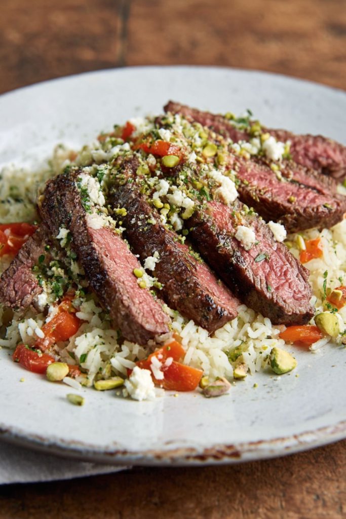 Grilled Steak with Herby Brown Rice Recipe