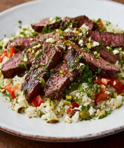 Grilled Steak with Herby Brown Rice Recipe