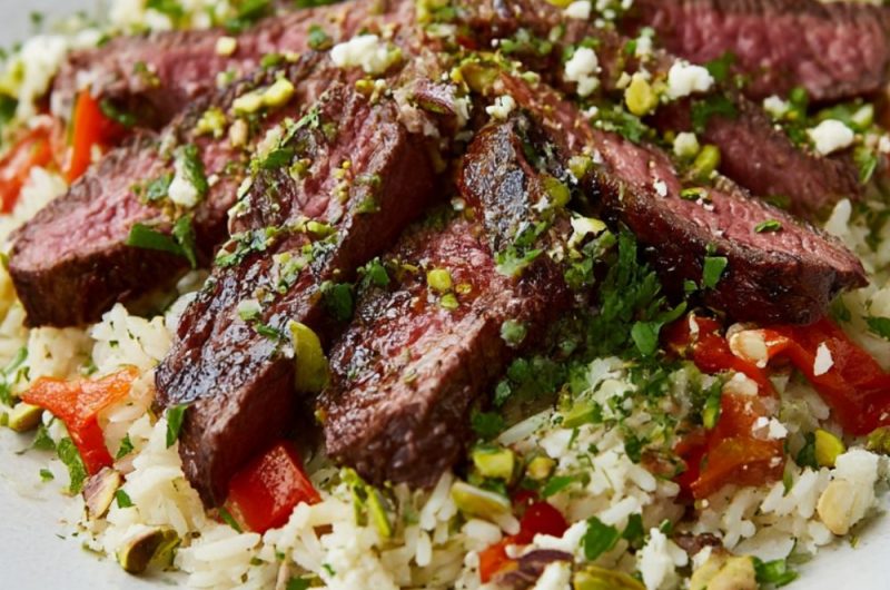 Grilled Steak with Herby Brown Rice Recipe