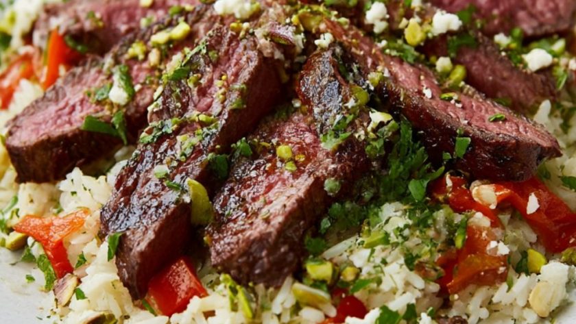 Grilled Steak with Herby Brown Rice Recipe