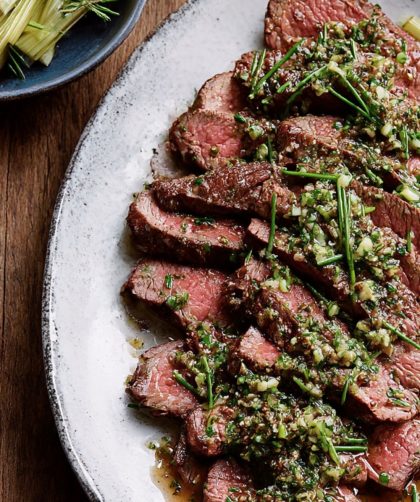 Poached Beef with Herb Vinaigrette & Leeks Recipe