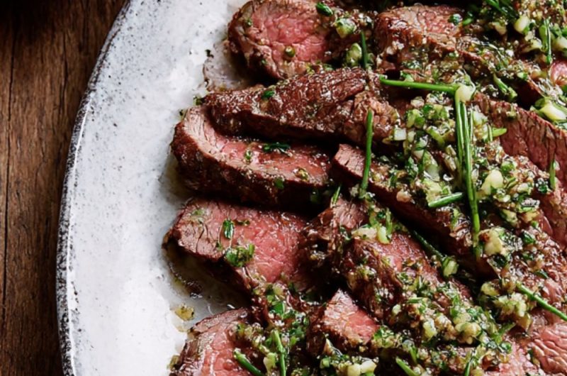 Poached Beef with Herb Vinaigrette & Leeks Recipe