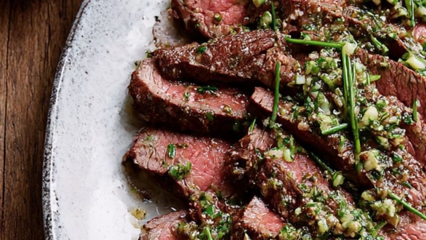 Poached Beef with Herb Vinaigrette & Leeks Recipe