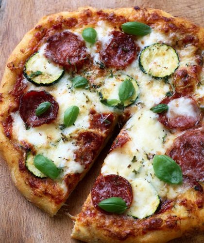 Spicy salami & courgette pizza Recipe