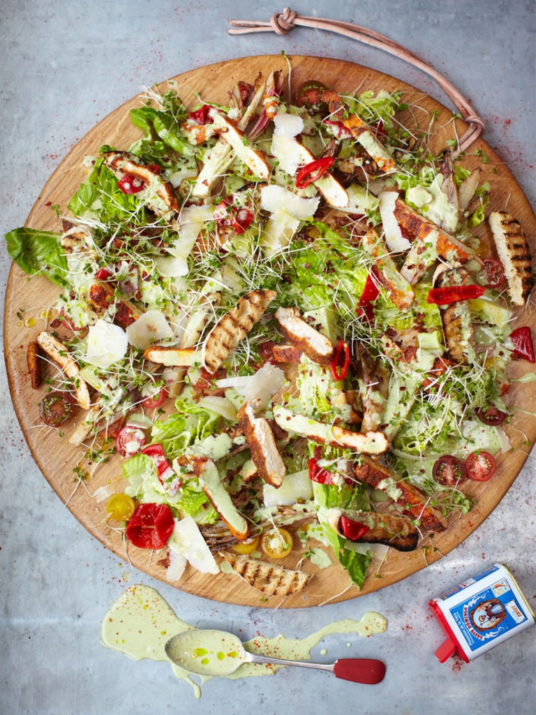 Crispy Polenta Chicken Caesar Salad